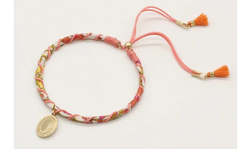 Pulsera rigida forrada con liberty hojas verdes y 