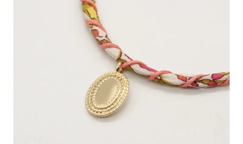 Pulsera rigida forrada con liberty hojas verdes y 