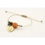 Pulsera macrame oro palido con bola corales, burru