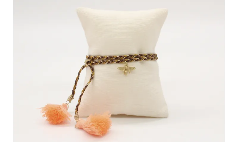 Pulsera trenza macrame en tonos marrones con abeja