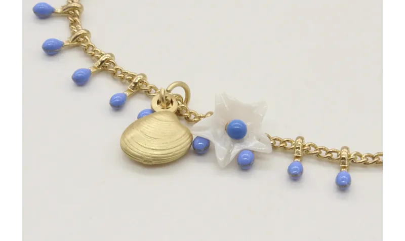 Pulsera de cadena de cerillas azules con flor naca