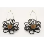 Pendientes aro oro mate con flor de abalorio negro
