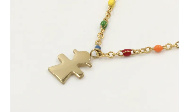 Collar cadena de acero inoxidable de bolitas esmal