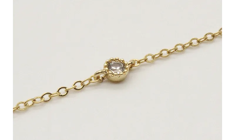 Pulsera cadena eslabón pequeño oro brillo con bril