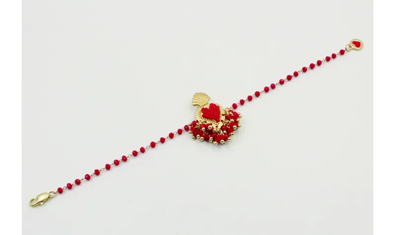 Pulsera cadena facetadas rojas con pieza central s