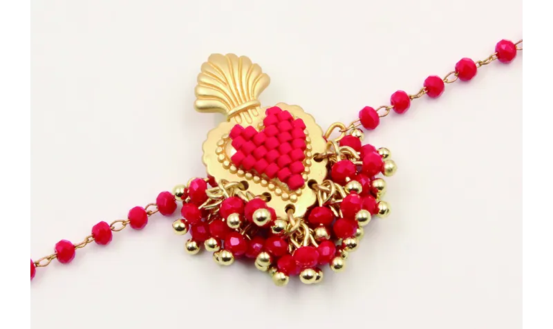 Pulsera cadena facetadas rojas con pieza central s