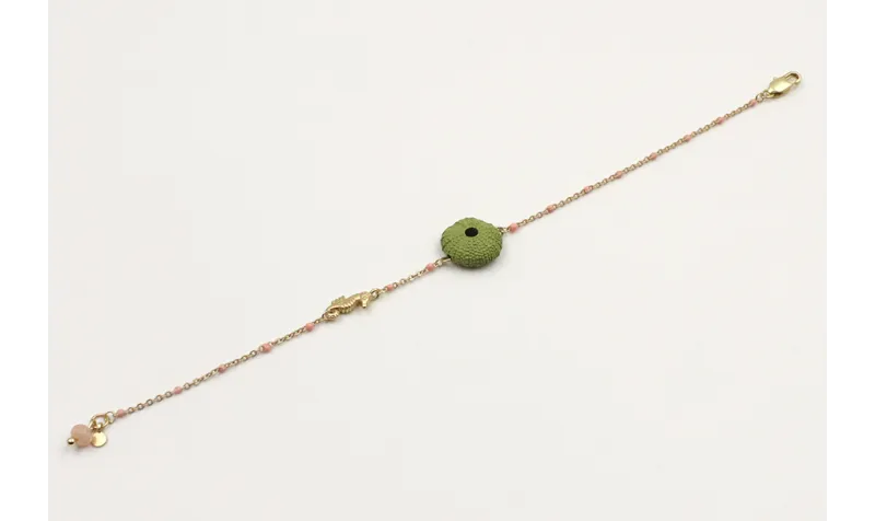 Pulsera cadena bola esmaltada verde con caracol de