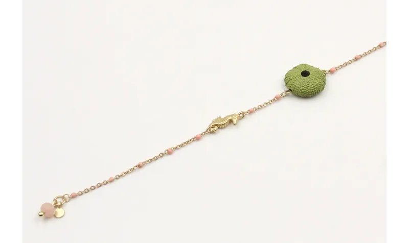 Pulsera cadena bola esmaltada verde con caracol de
