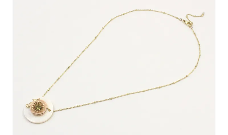 Collar cadena microbola oro mate con disco de naca