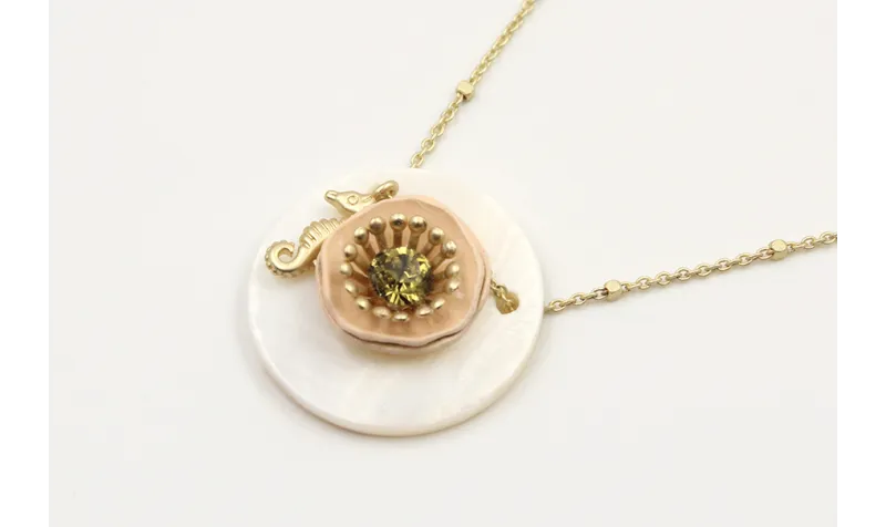 Collar cadena microbola oro mate con disco de naca