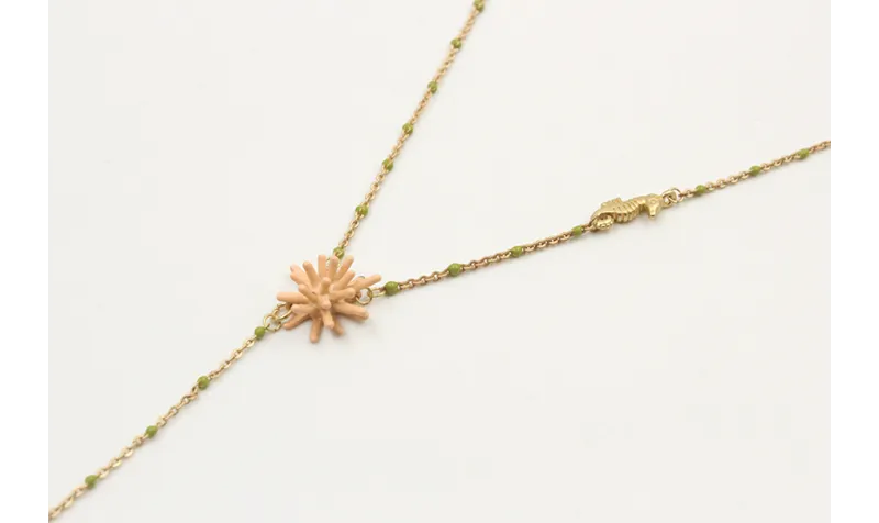 Collar forma Y con cadena bola esmatada verde con 