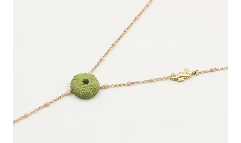 Collar forma Y con cadena bola esmatada rosa con c