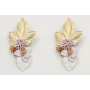 Pendientes hoja grande oro mate, coral y flor lila
