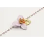 Pulsera cadena facetadas lilas, hoja oro mate,flor
