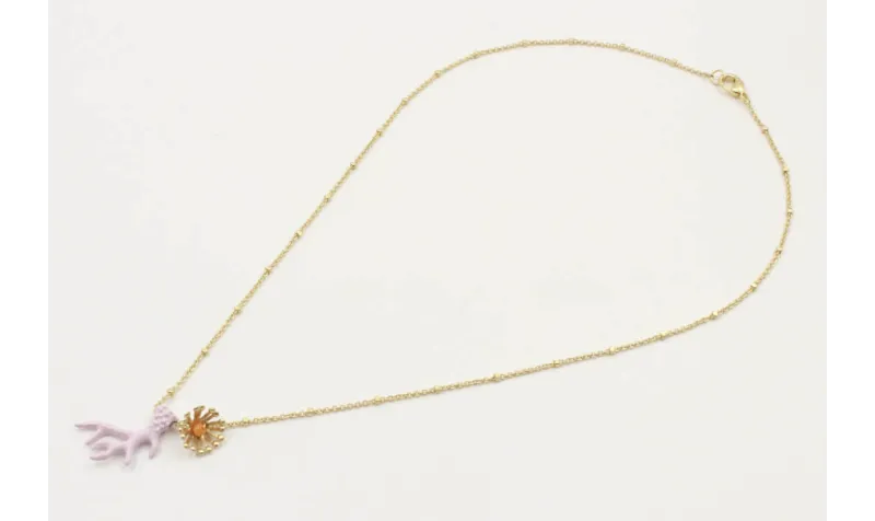 Solitario cadena microbola oro mate con rama de co
