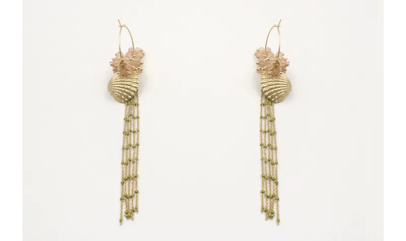 Pendientes aro oro mate con facetadas rositas, alm