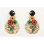 Pendientes perno brillo negro con flores amarilla,