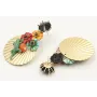 Pendientes perno brillo negro con flores amarilla,
