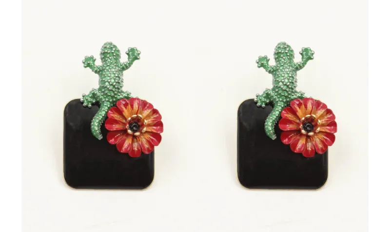 Pendientes perno lagarto verde con cuadrado esmalt