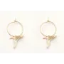 Pendientes aro oro mate colibri blanco. Largo 3cm.