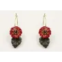 Pendientes aro oro mate con flor esmalte roja y ve