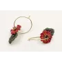 Pendientes aro oro mate con flor esmalte roja y ve