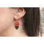 Pendientes aro oro mate con flor esmalte roja y ve