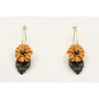 Pendientes aro oro mate con flor esmalte roja y ve