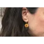 Pendientes aro oro mate con flor esmalte roja y ve