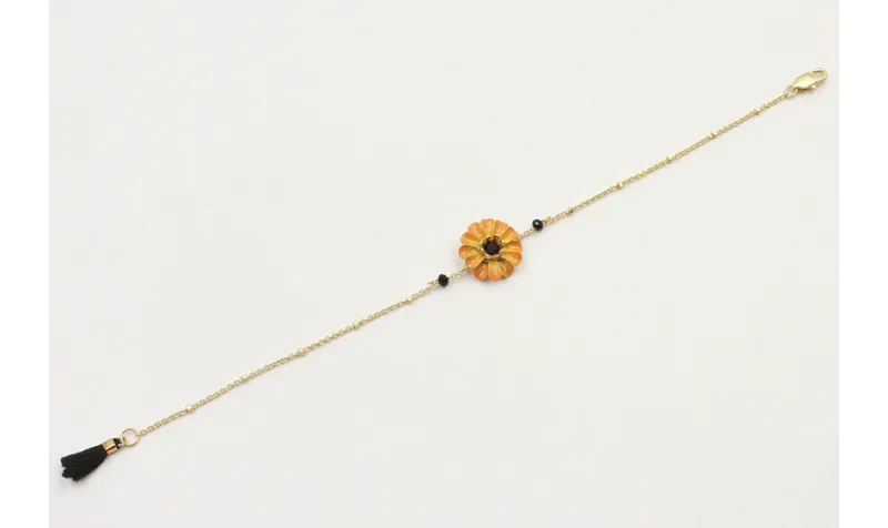 Pulsera cadena microbola oro amte con flor esmalta