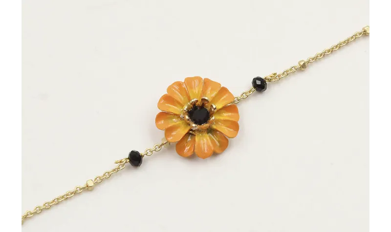 Pulsera cadena microbola oro amte con flor esmalta