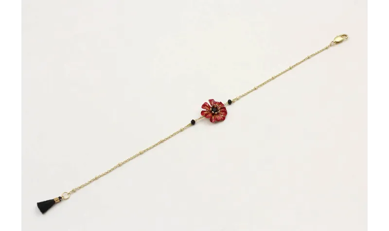 Pulsera cadena microbola oro amte con flor esmalta