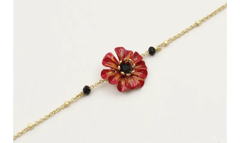 Pulsera cadena microbola oro amte con flor esmalta