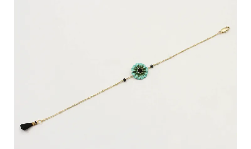 Pulsera cadena microbola oro amte con flor esmalta