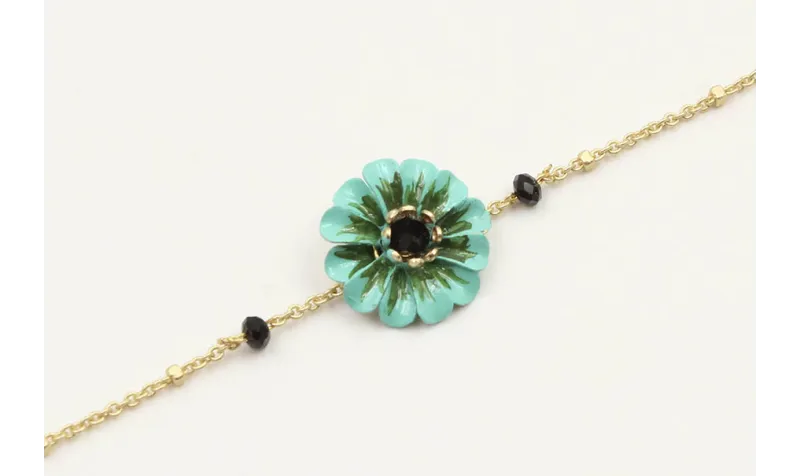 Pulsera cadena microbola oro amte con flor esmalta