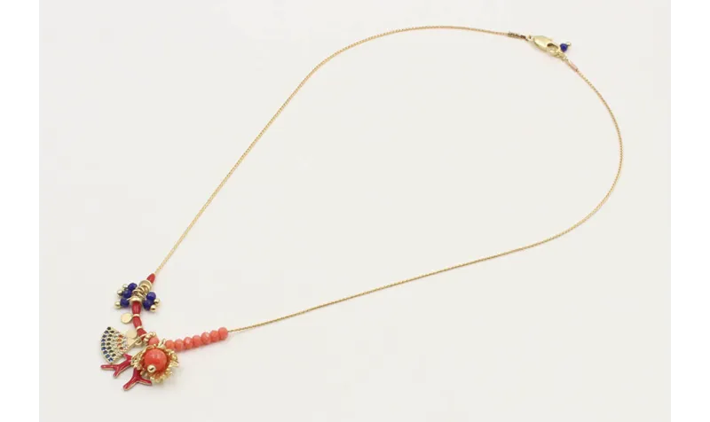 Collar cadena fina oro con facetadas coral, rama p
