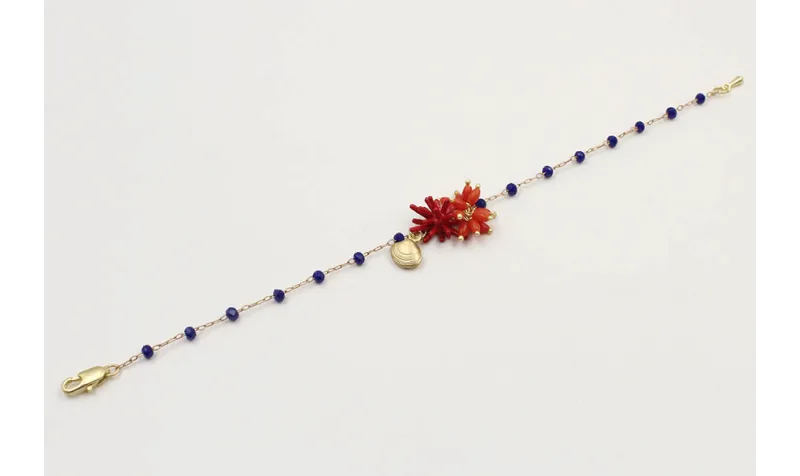 Pulsera cadena facetadas azulonas con coralitos ro