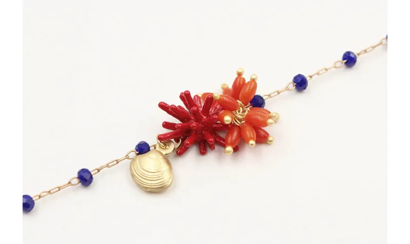 Pulsera cadena facetadas azulonas con coralitos ro