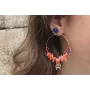Pendientes perno brillo azulón, aro con corales co