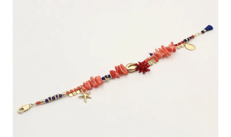 Pulsera corales rosas con colgantes concha mejilló