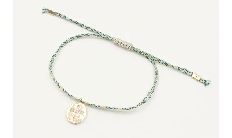 Pulsera macrame azul,gris y oro con nudo macrame p