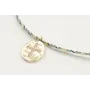 Pulsera macrame azul,gris y oro con nudo macrame p
