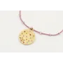 Pulsera hilo macrame malva con bolas aplastadas y 