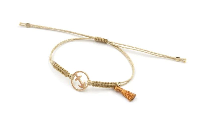 Pulsera hilo macrame oro palido con nudo dorado di