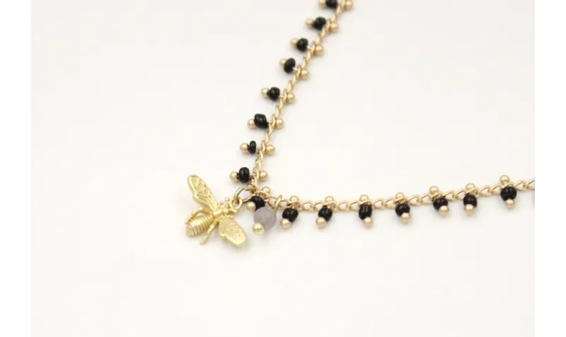 Collar de cadena con abalorio negro colgante de ab