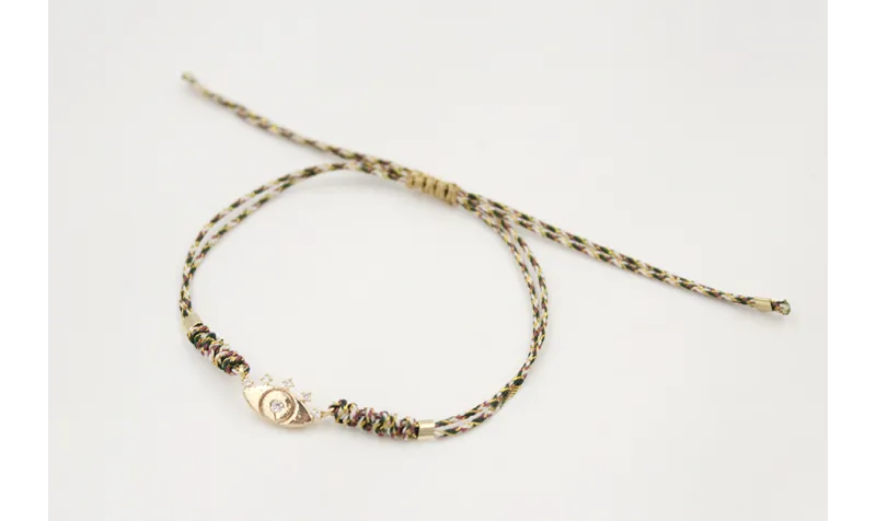 Pulsera hilo micro driza marrón,rosa,oro con ojo t