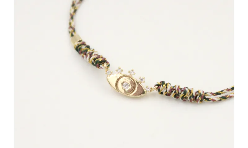 Pulsera hilo micro driza marrón,rosa,oro con ojo t
