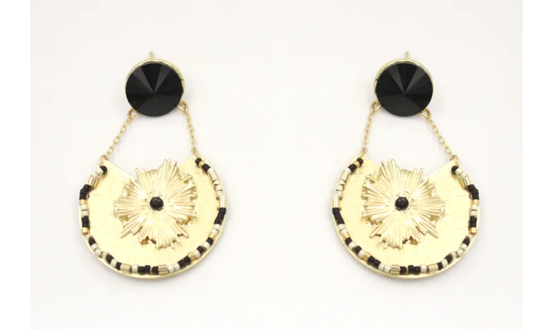 Pendientes perno brillo grande negro con chapa agu