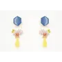 Pendientes perno hexágono esmaltado azul con aro o