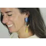 Pendientes perno hexágono esmaltado azul con aro o
